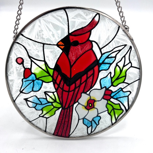 Frebento Cardinal Suncatcher Stained Glass Hanging Metal Chain - Picture 5 of 5